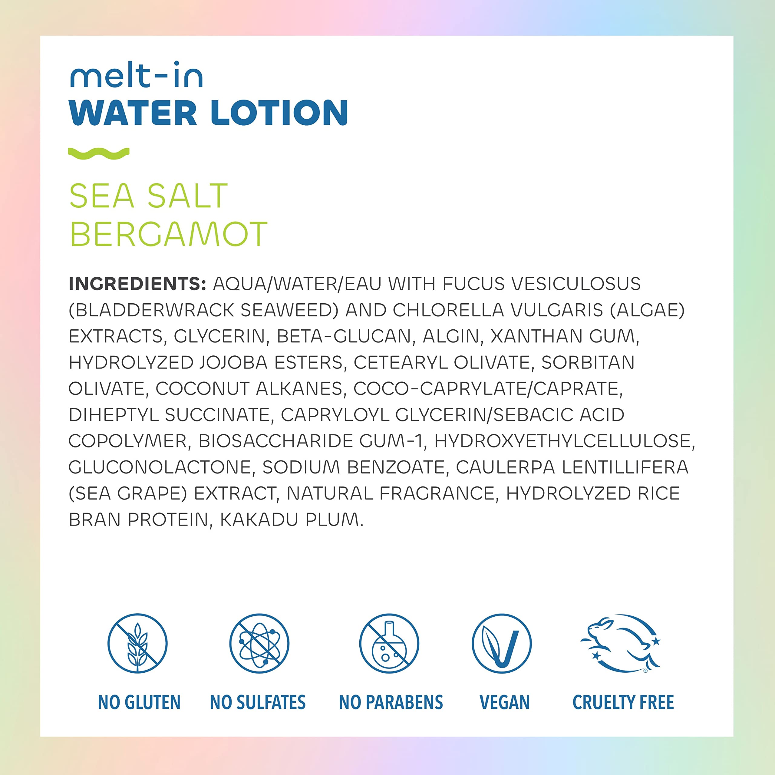 Close-up of Melt-In Water Lotion texture highlighting fast absorption and softness.
