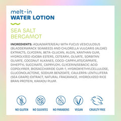 Close-up of Melt-In Water Lotion texture highlighting fast absorption and softness.