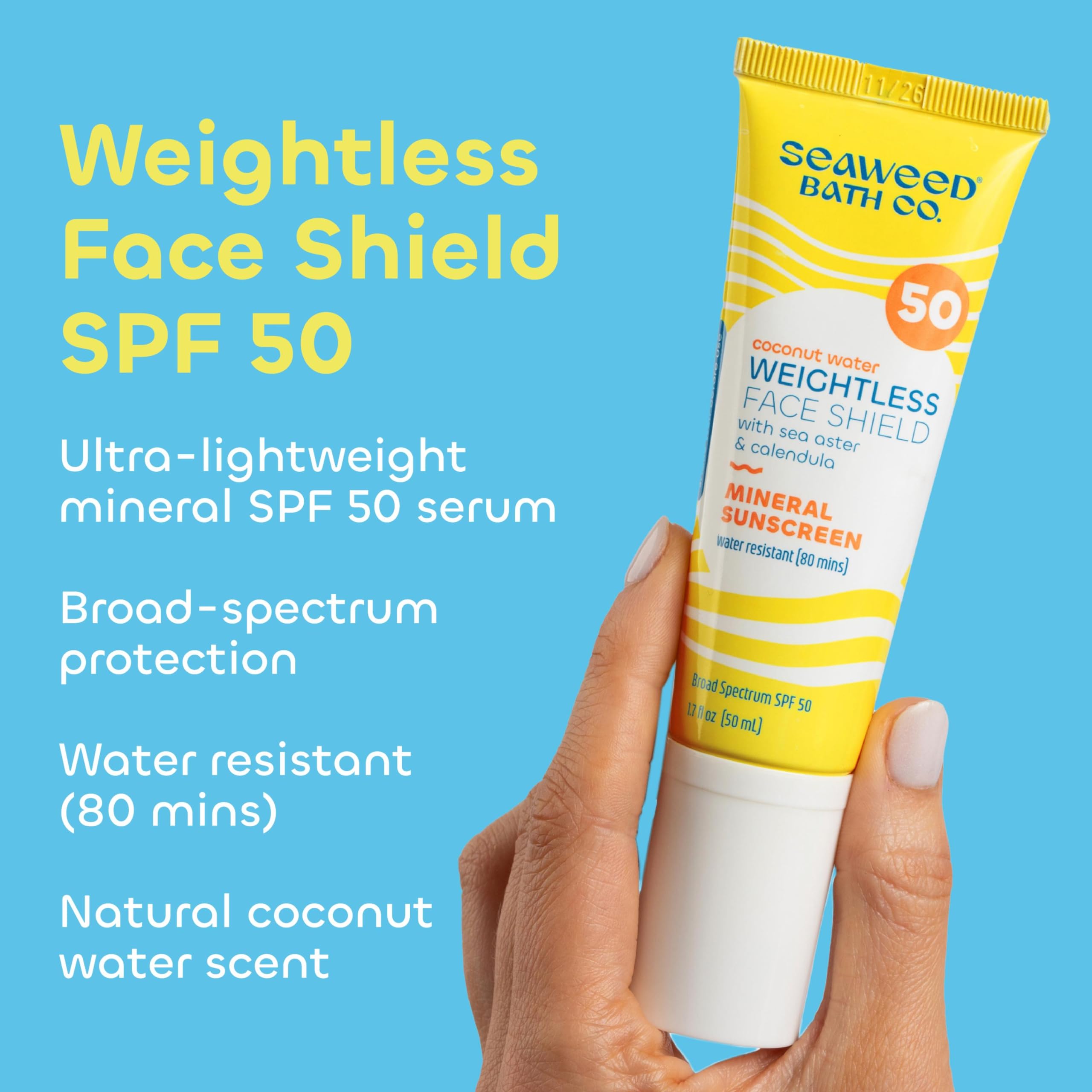 Seaweed Bath Co. mineral SPF 50 with zinc oxide provides non-greasy sun defense