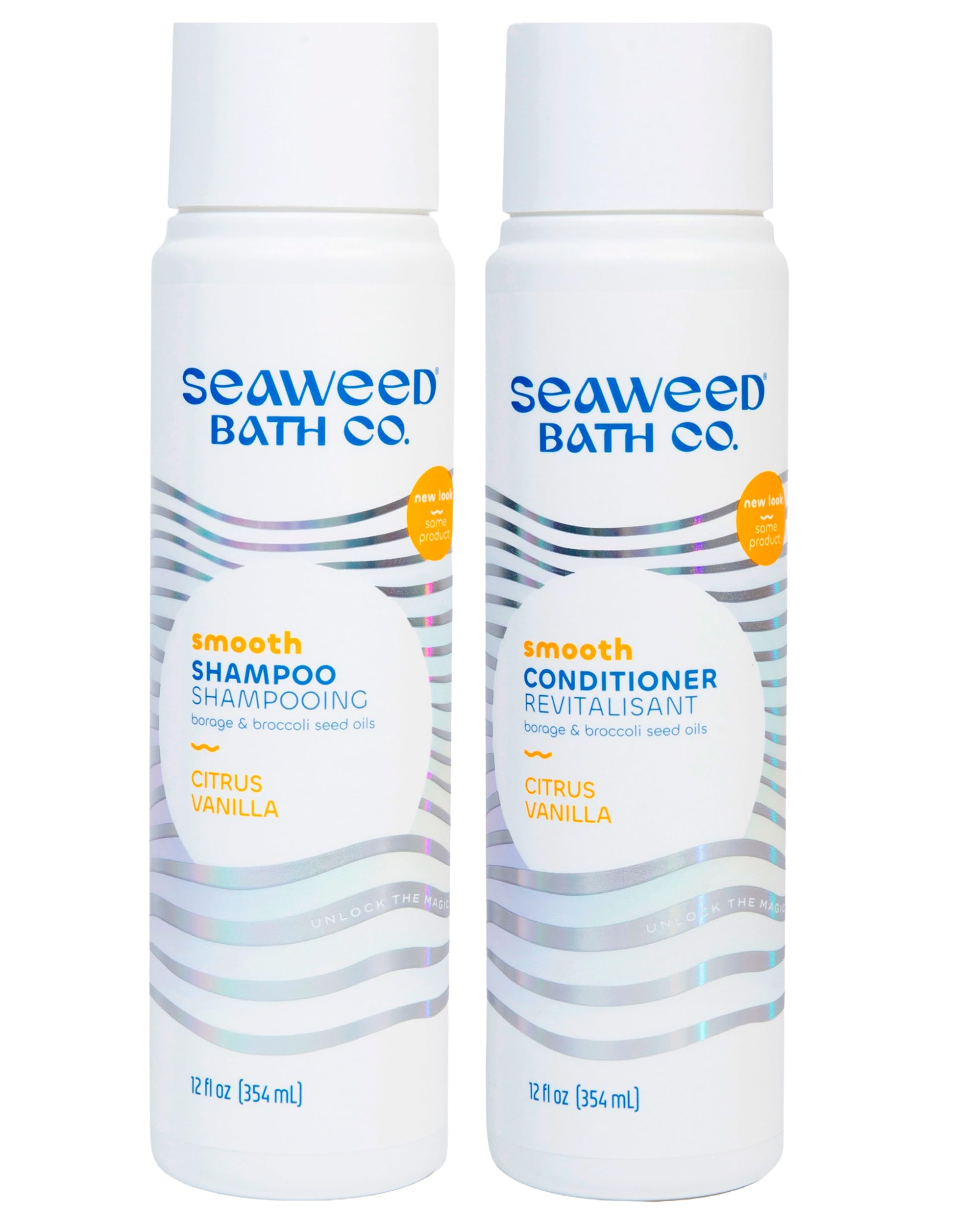 Seaweed Bath Co. Smooth shampoo bottle promotes sleek, shiny hair with hydration.