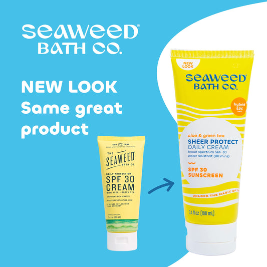 Seaweed Bath Co. SPF 30 bottle provides daily protection for outdoor activities.