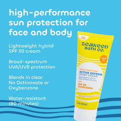 Seaweed Bath Co. Watermelon extract highlights antioxidants for skin during outdoor sun.