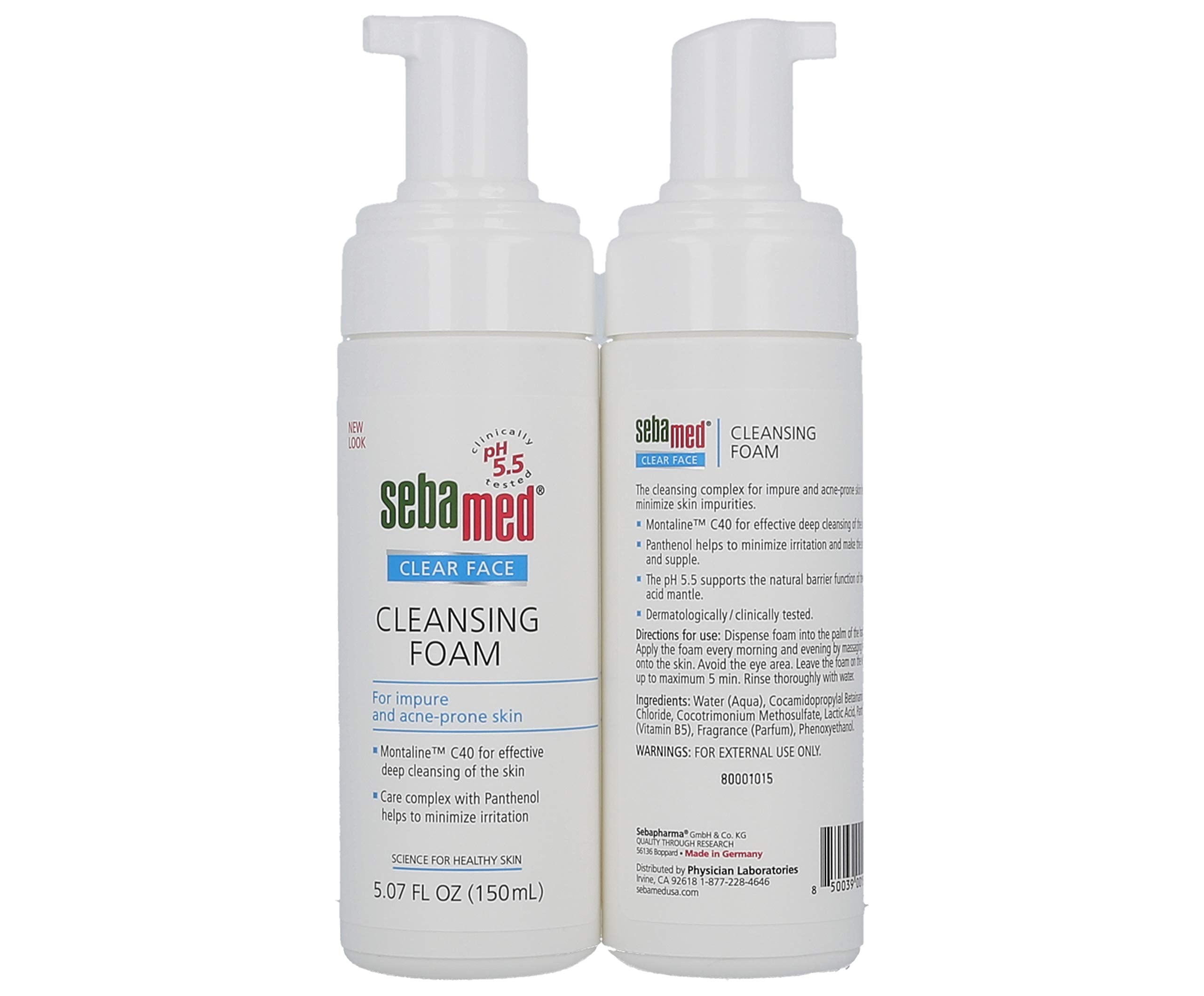 Sebamed Clear Face Cleansing Foam pack shown for acne-prone skin care.