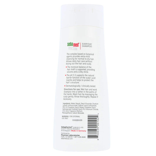 Sebamed Every-Day Shampoo pour shows mild lather suitable for sensitive scalps.