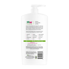 SEBAMED fragrance-free lotion label close-up highlights vitamin E and shea butter