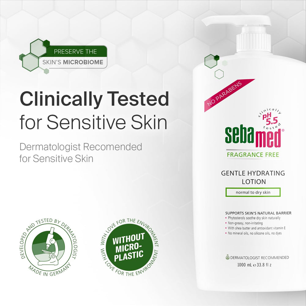 SEBAMED fragrance-free lotion pump after shower provides refreshed, hydrated skin