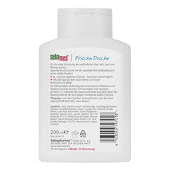 Close-up of SEBAMED bottle being poured for gentle cleansing.