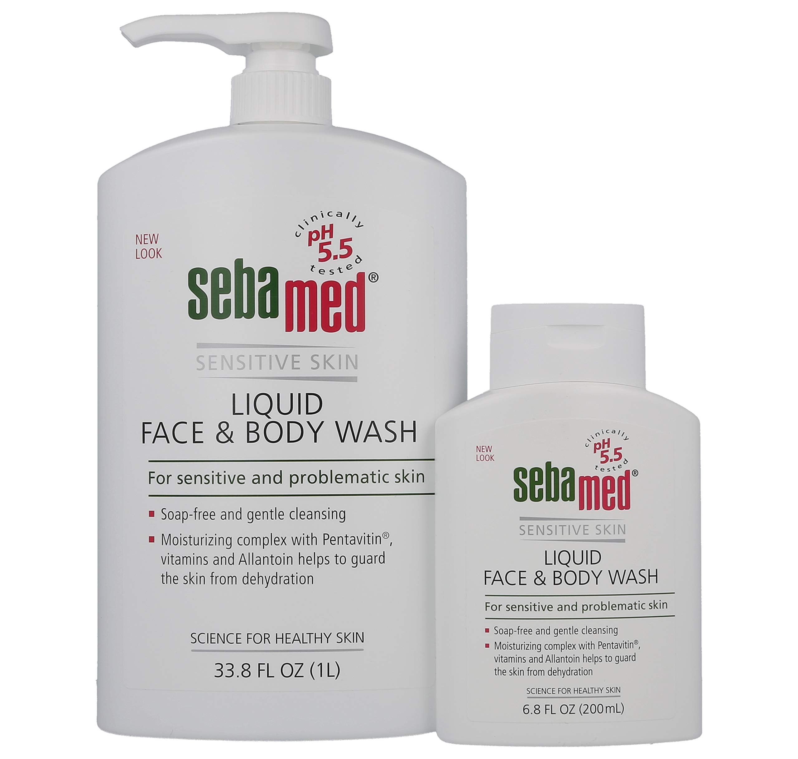 SEBAMED Liquid Face and Body Wash bottle-pour demonstrates gentle cleansing for daily skin care