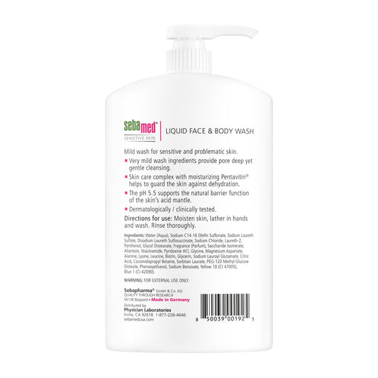 SEBAMED Liquid Face and Body Wash lather close-up highlights hydrating, balanced cleansing