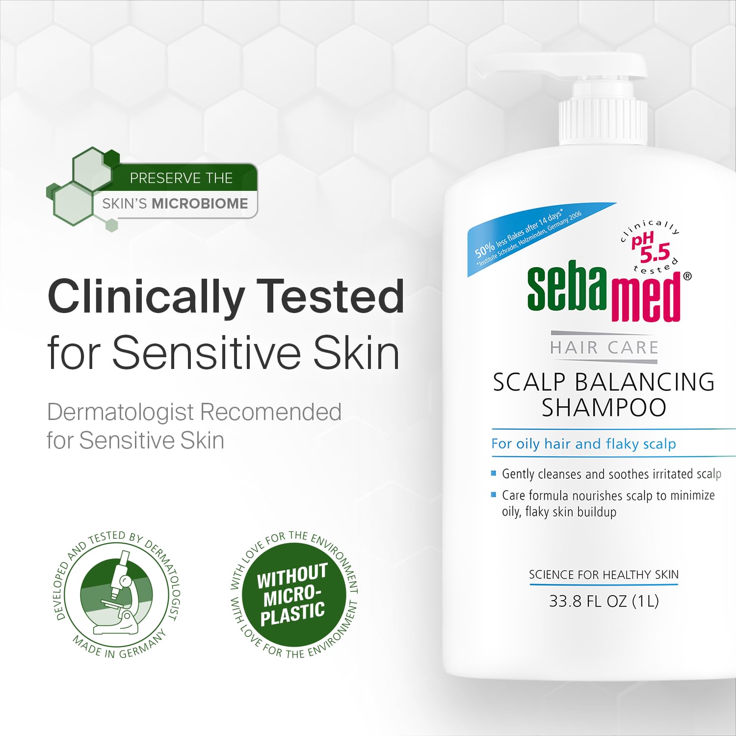 SEBAMED Scalp Balancing Shampoo after use promotes balanced scalp and shine.