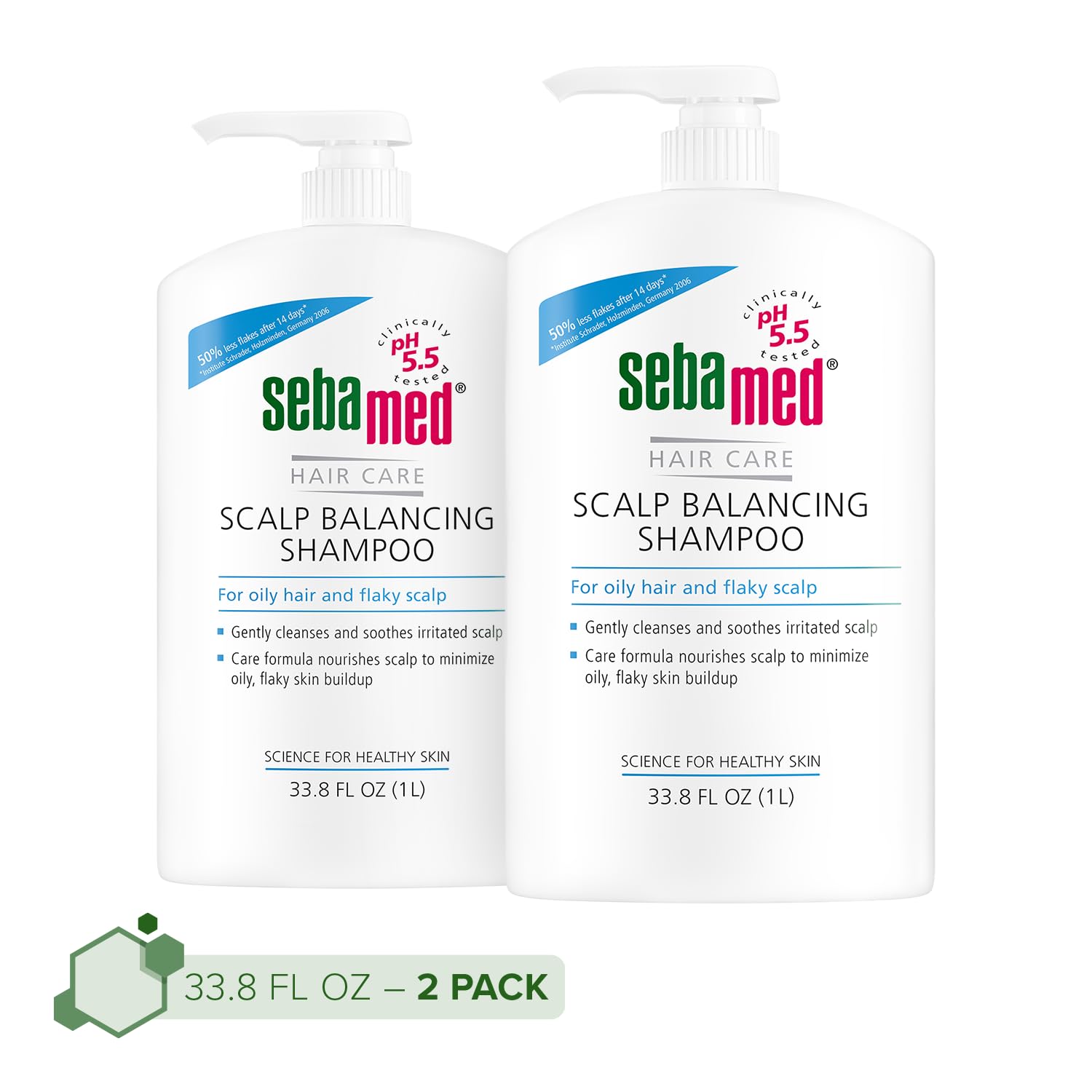 SEBAMED Scalp Balancing Shampoo bottle with pump for easy dispensing and scalp cleansing.