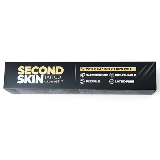 Second Skin Tattoo Cover demonstrates easy-to-apply clear film for daily tattoo protection.