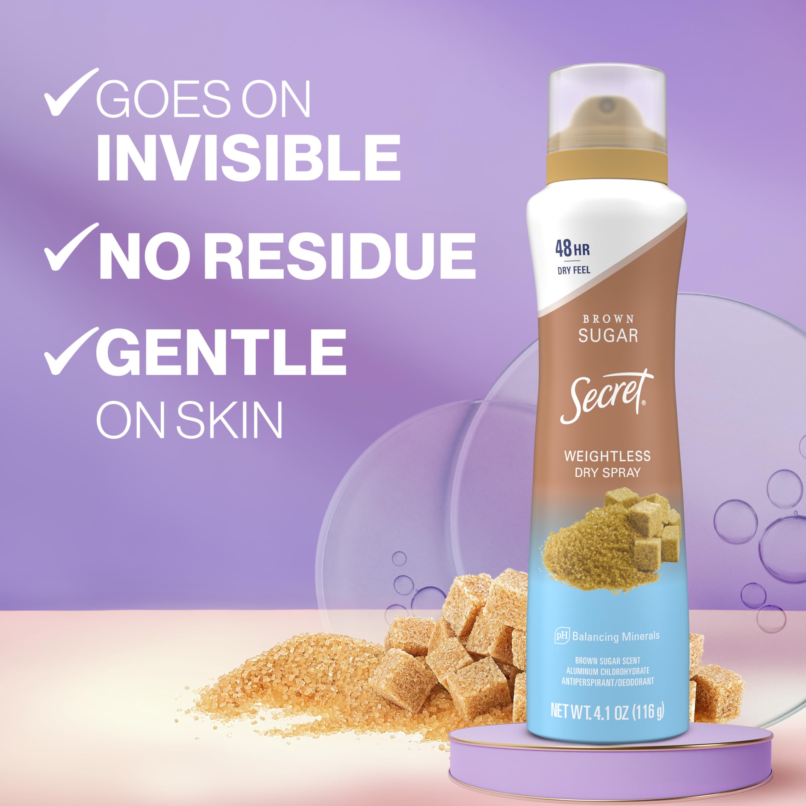 Secret Dry Spray Brown Sugar scent close-up highlighting inviting fragrance.