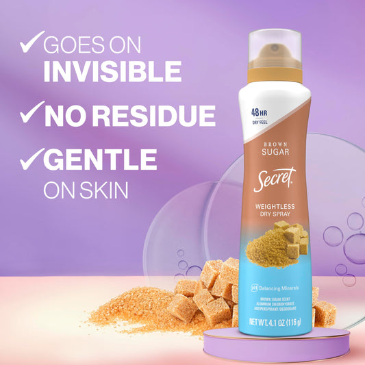 Secret Dry Spray Brown Sugar scent close-up highlighting inviting fragrance.