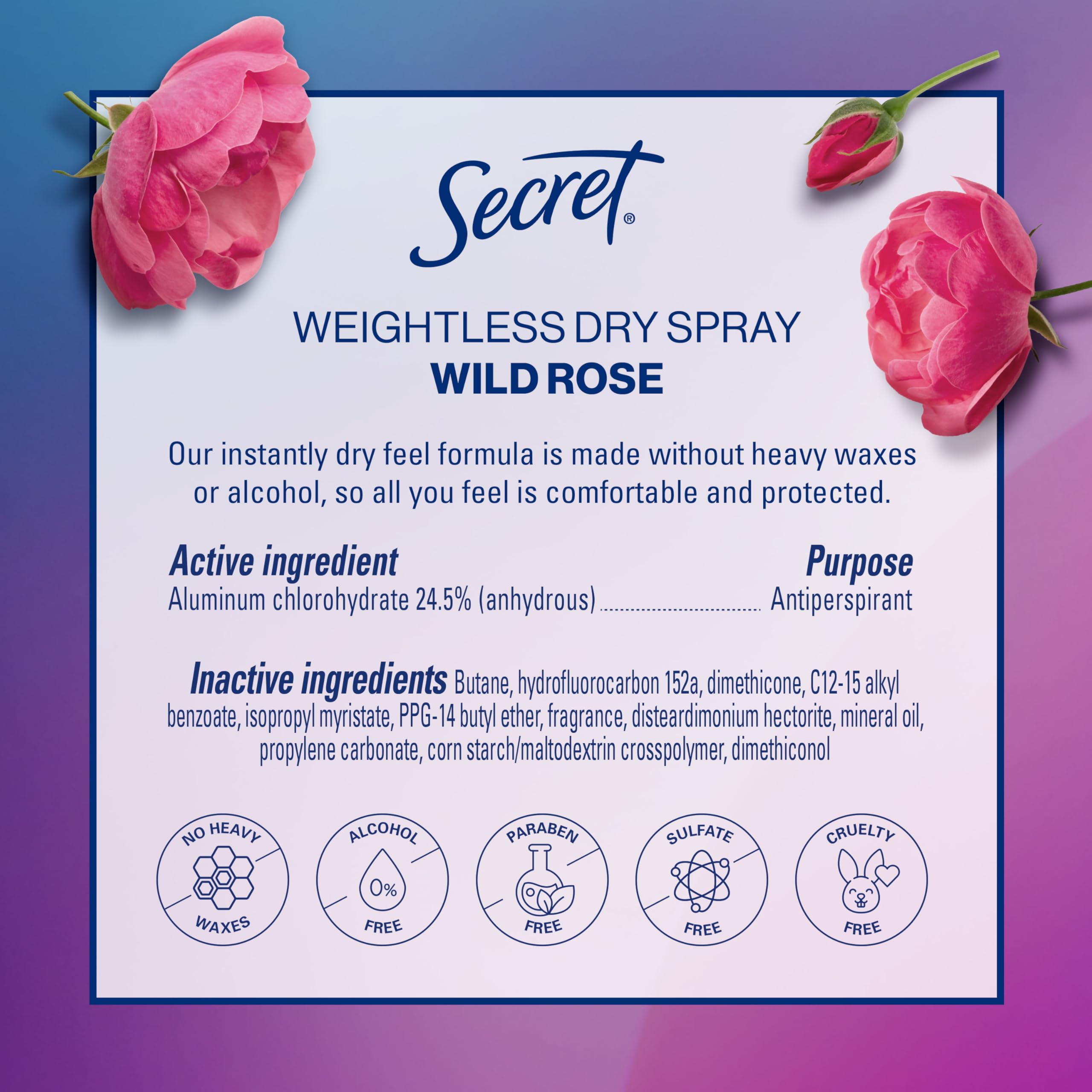 Secret Dry Spray dries quickly, delivering an instant dry feel.