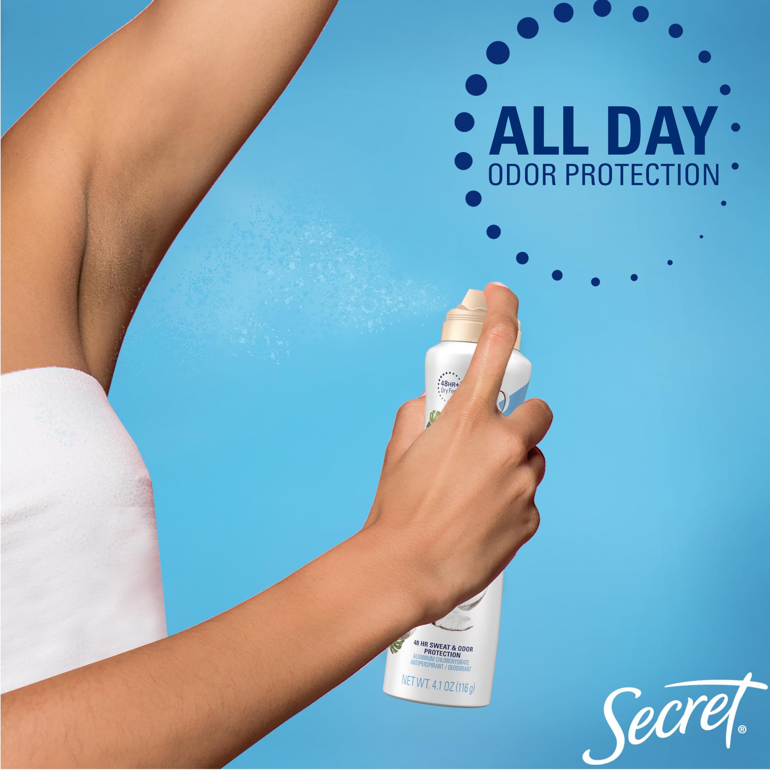 Secret Dry Spray ingredients coconut argan oil for nourishing aroma