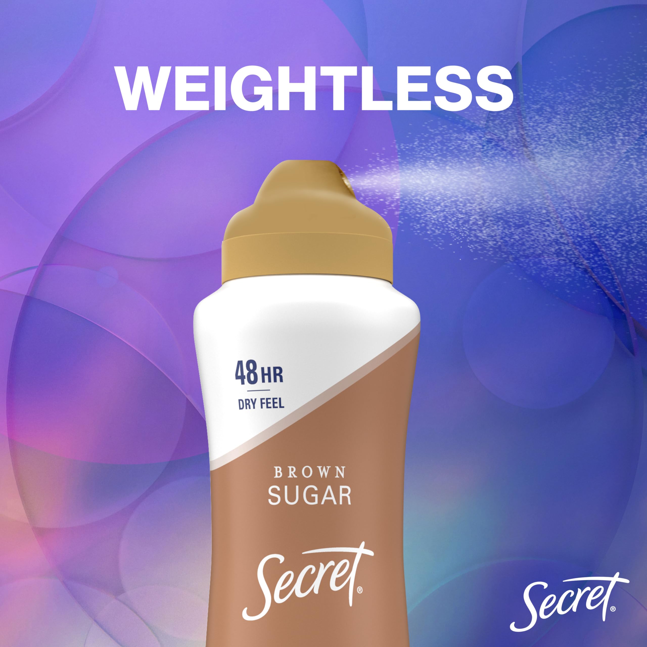 Secret Dry Spray emphasizes instant dry feel and quick absorption.