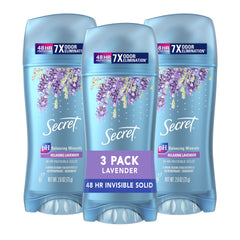 Secret Fresh Luxe Lavender bottle front showing long-lasting fragrance.
