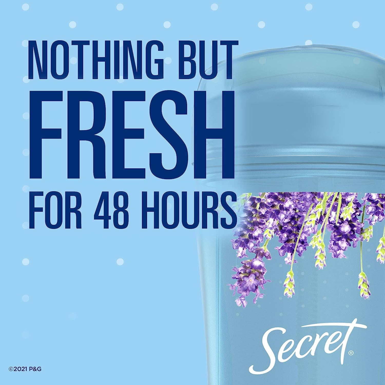 Secret Lavender invisible solid provides wetness protection throughout the day.
