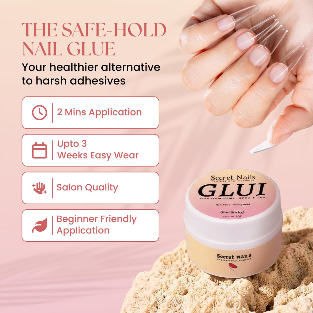 Secret Nails GLUI solid texture closeup shows smooth application for precise bonding.