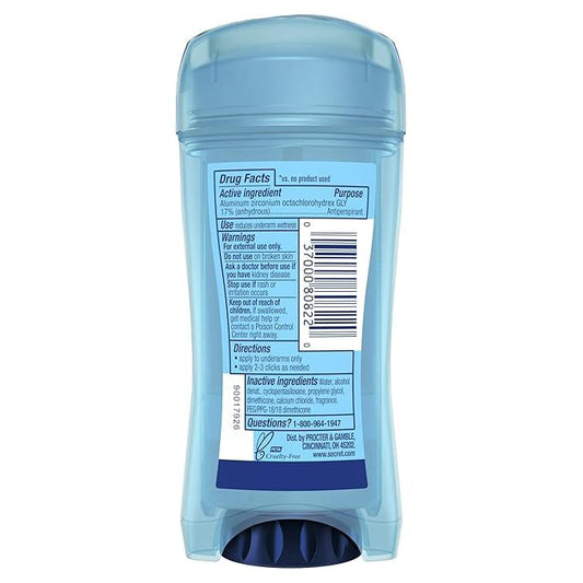 Secret Outlast Clear Gel bottle closeup shows clear, residue-free finish.