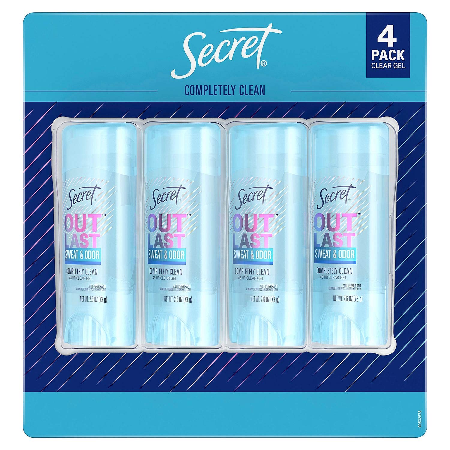 Secret Outlast Clear Gel deodorant bottle 4-pack delivers long-lasting odor protection.