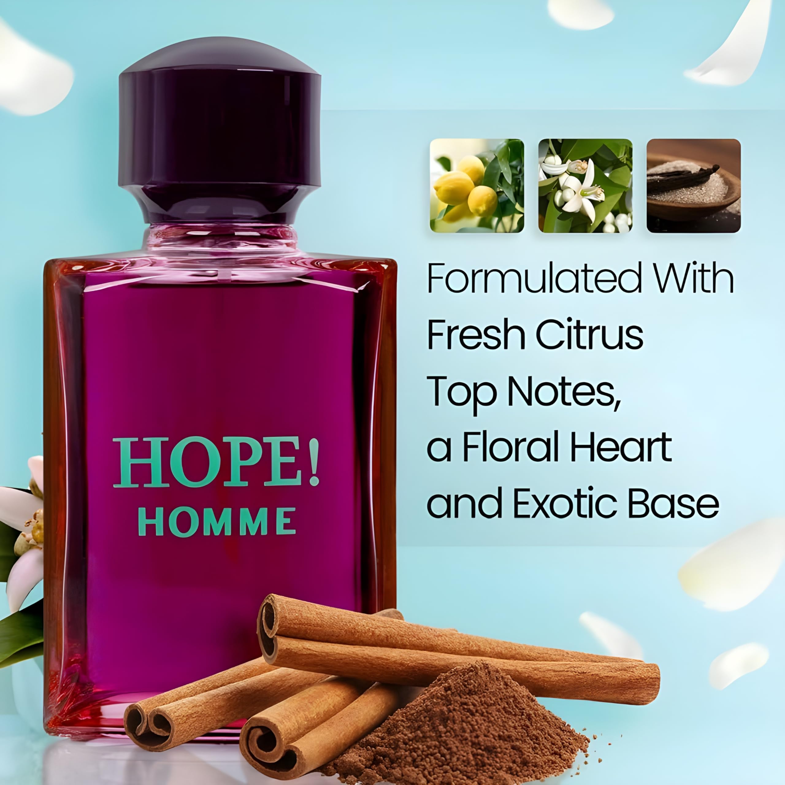 Secret Plus HOPE! Homme EDP sideview shows balanced silhouette for display.