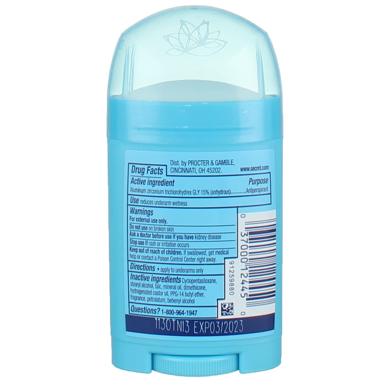 Secret Shower Fresh deodorant stick close-up label for quick recognition