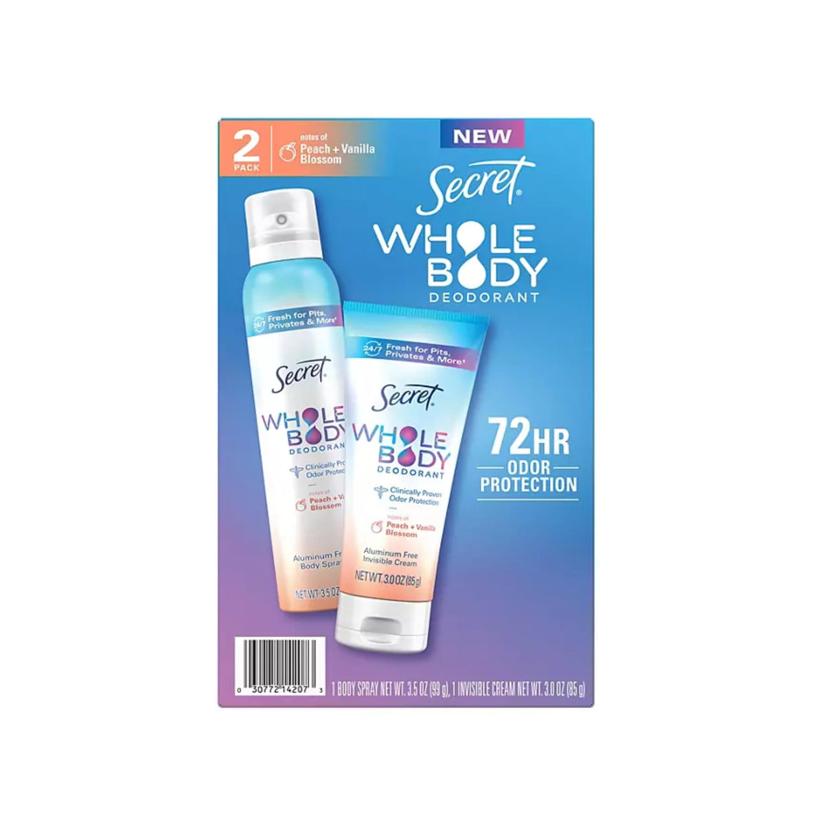 Secret peach bottle for long-lasting body freshness.