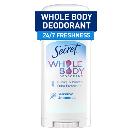 Secret Whole Body Deodorant Stick unscented packaging shows aluminum-free formula