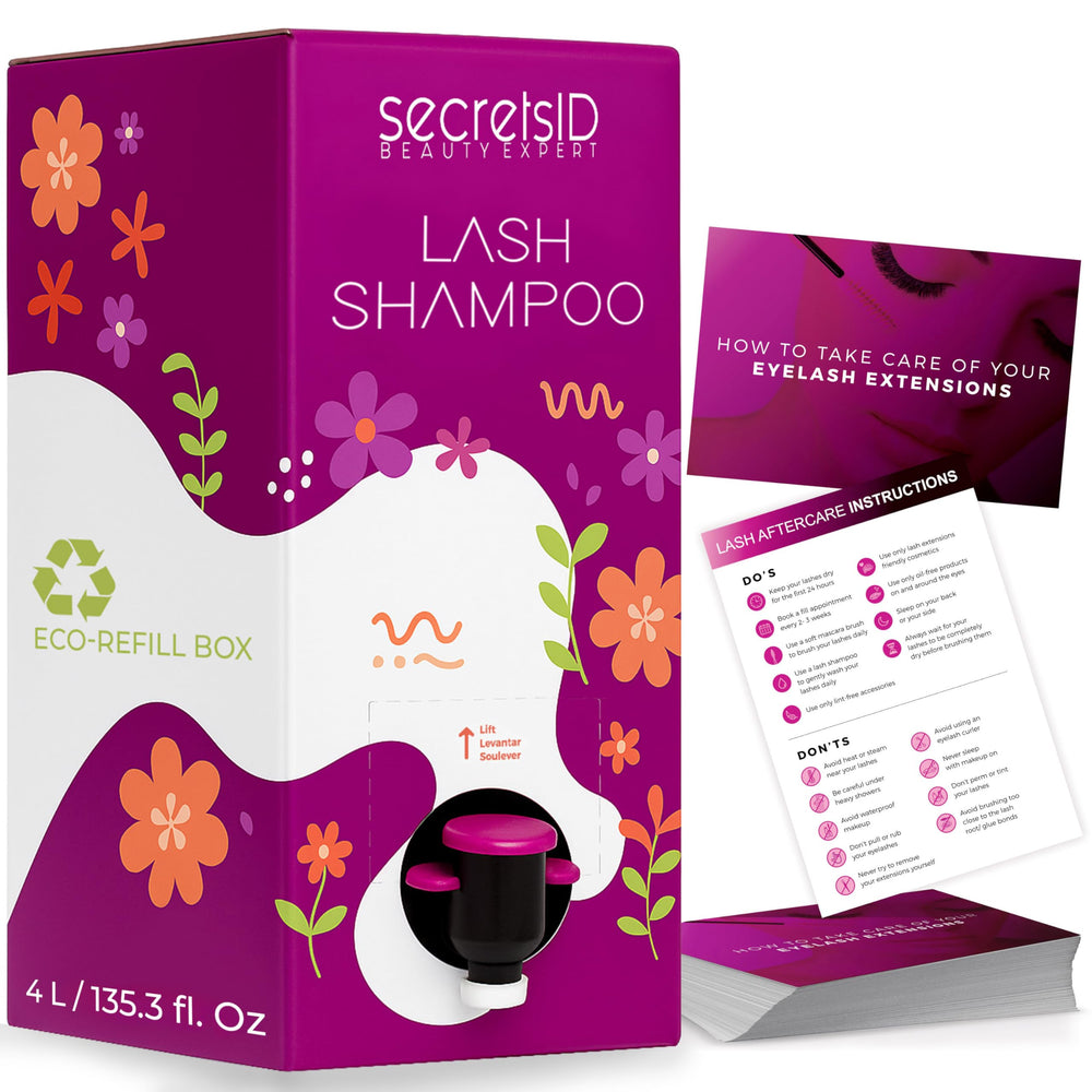 SecretsID Pro lash shampoo 4L bulk refill ready for salon use.