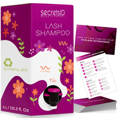 SecretsID Pro lash shampoo 4L bulk refill ready for salon use.
