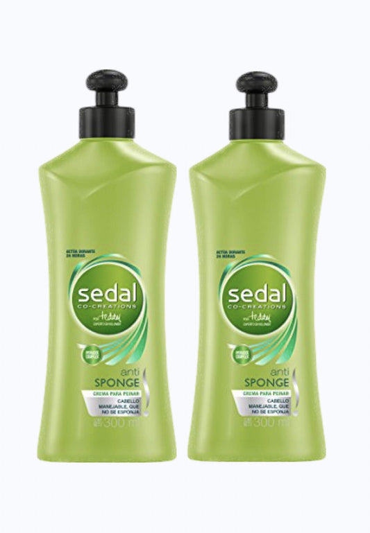 Sedal Anti Sponge Hydracate Cream two-pack on display for everyday frizz control.