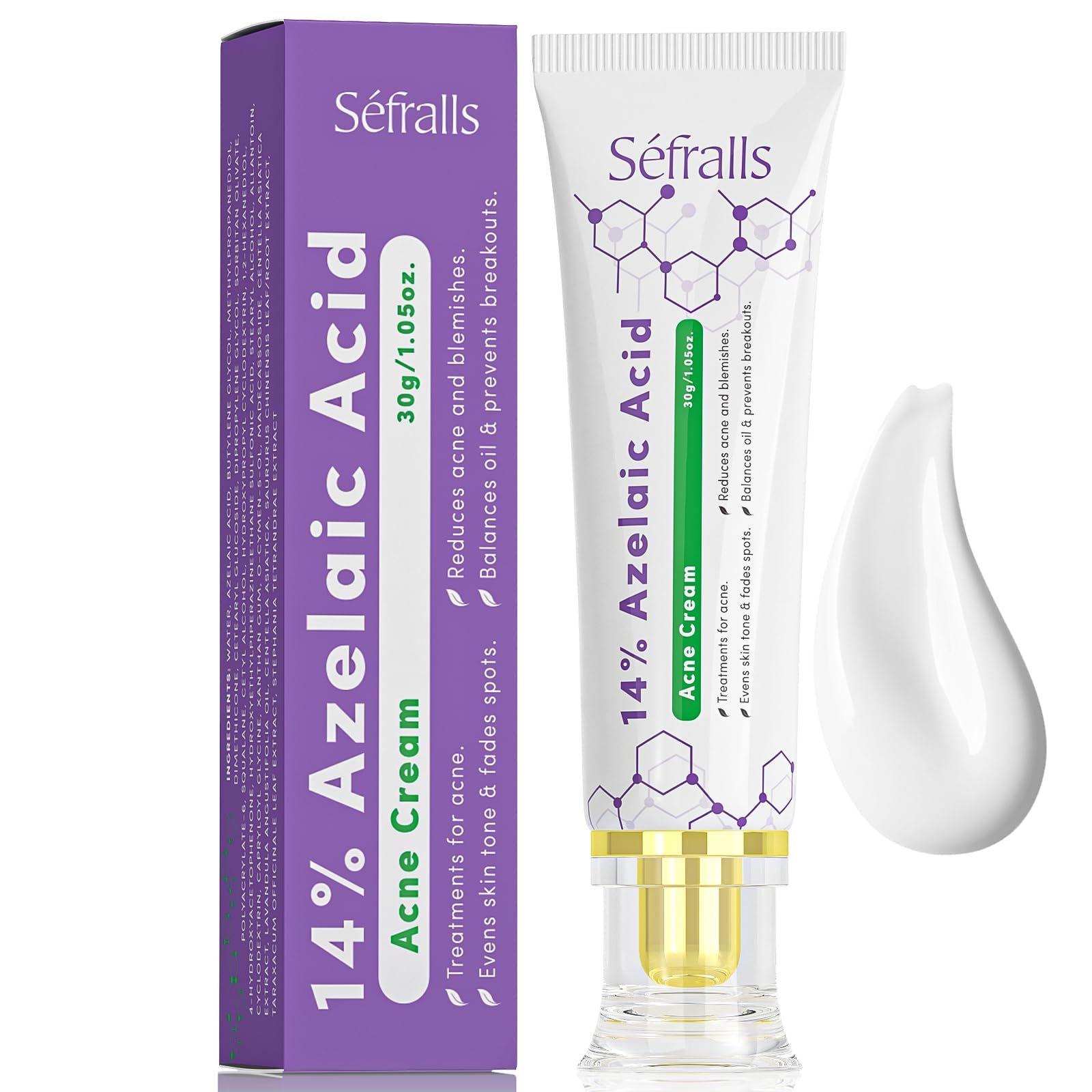 Sefralls azelaic acid cream bottle with 14% booster for clearer skin