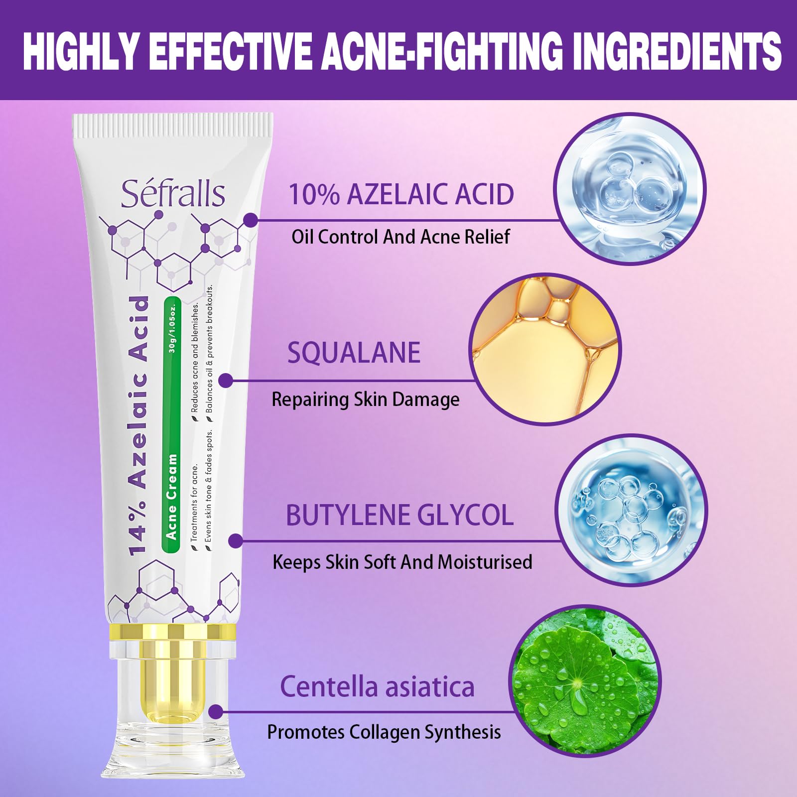 Sefralls azelaic acid cream tube closeup shows smooth texture