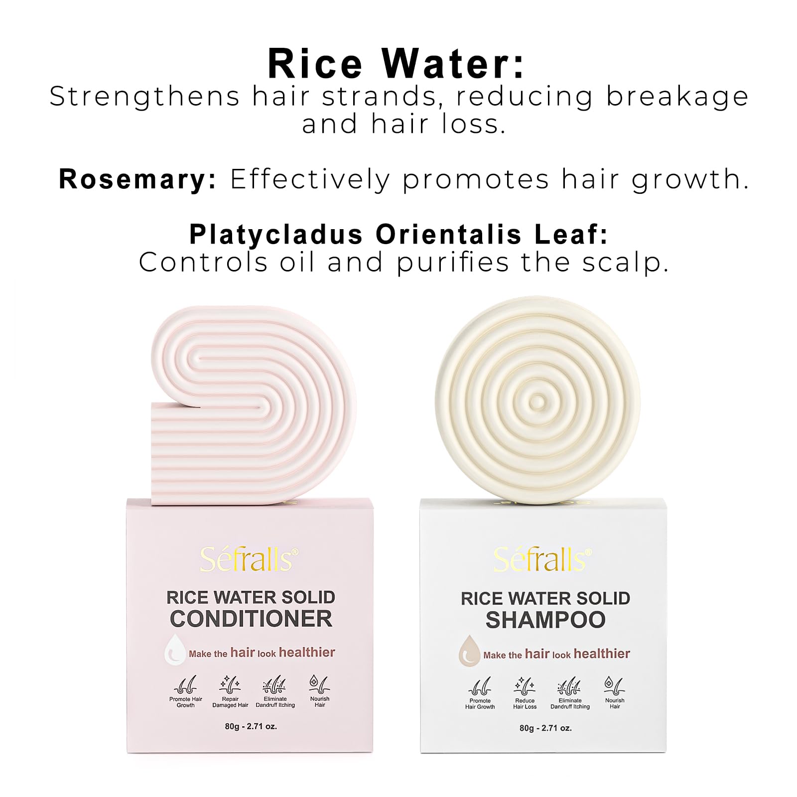 Sefralls Rice Water Conditioner Bar in use, smoothing and nourishing hair.