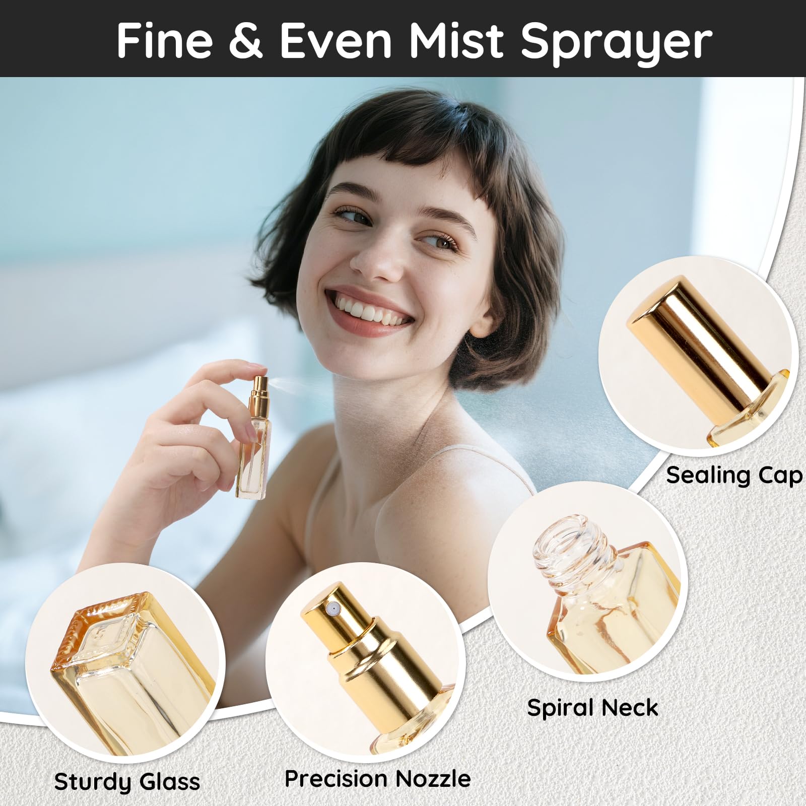 Segbeauty glass portable perfume atomizer delivers a fine mist for even scent distribution.