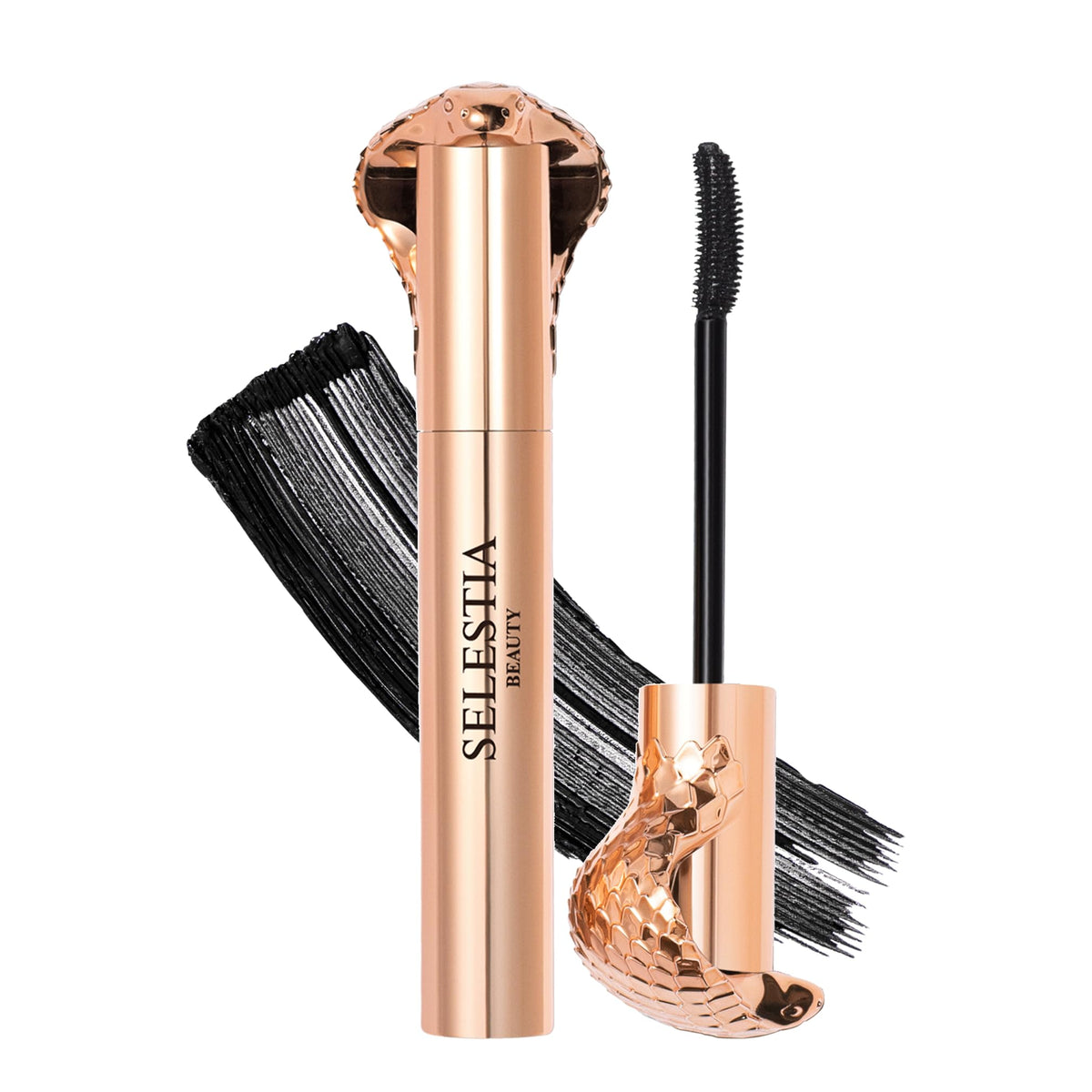SELESTIA BEAUTY Queen Cobra mascara bottle front with curling potential.