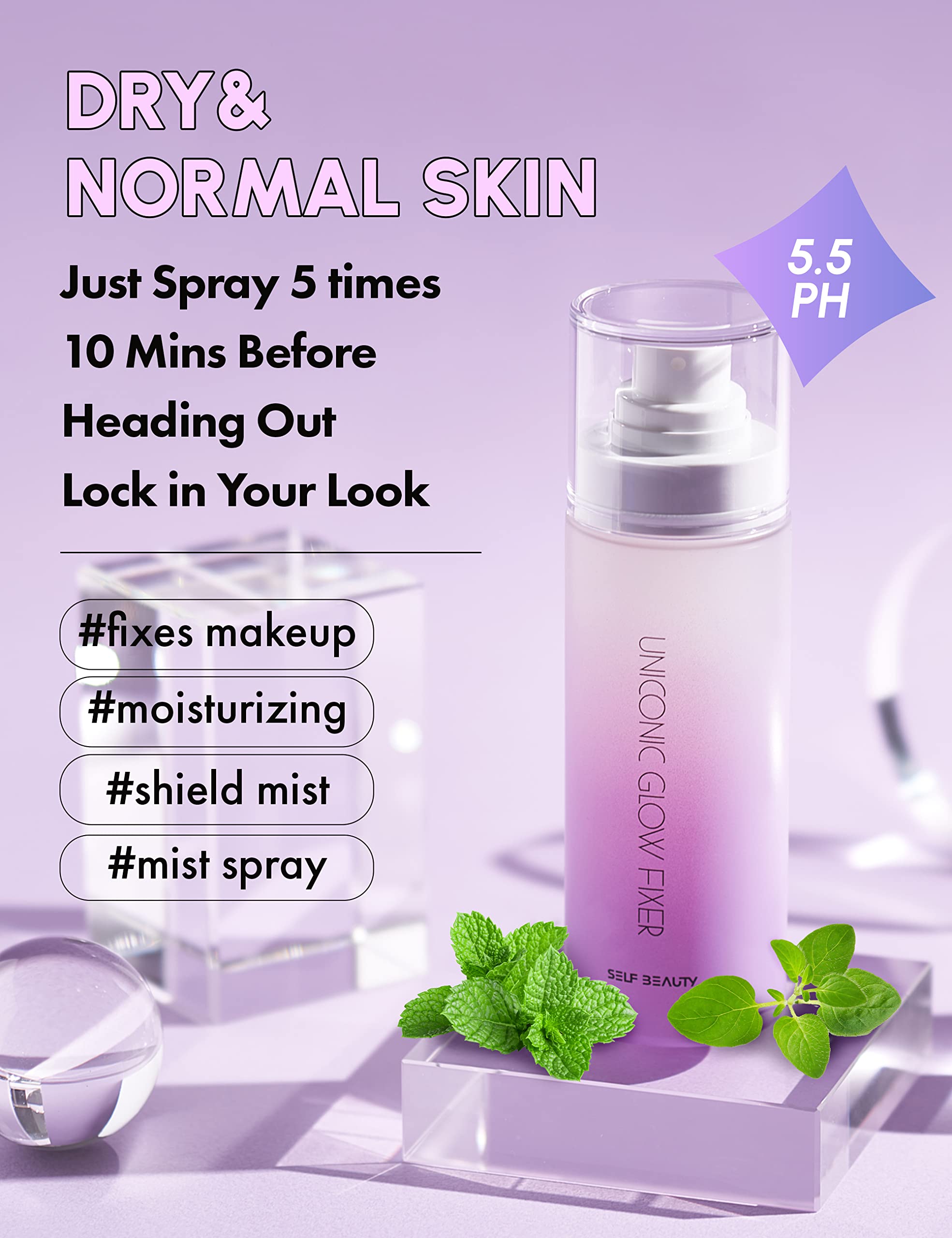 Self Beauty Glow after-spray look showing refreshed skin and lasting makeup.