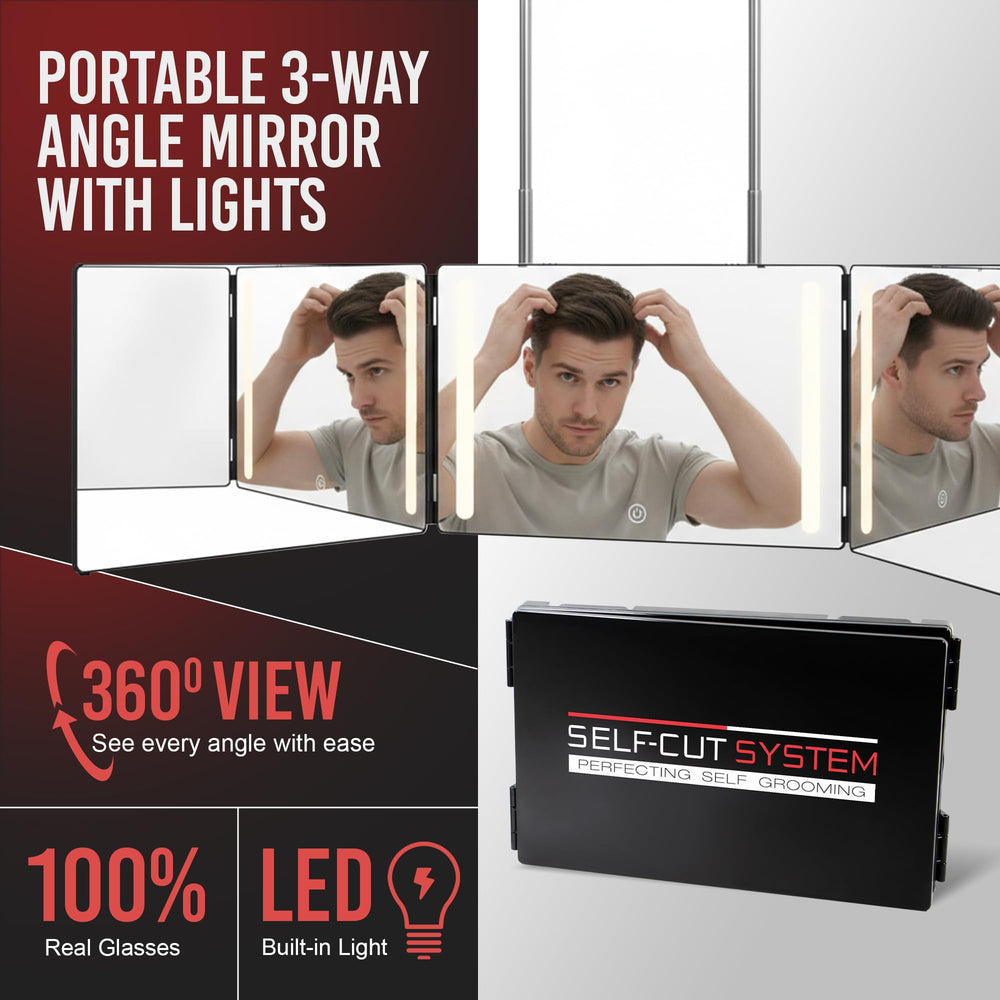 Self-Cut System compact mirror ready for grooming on the go.