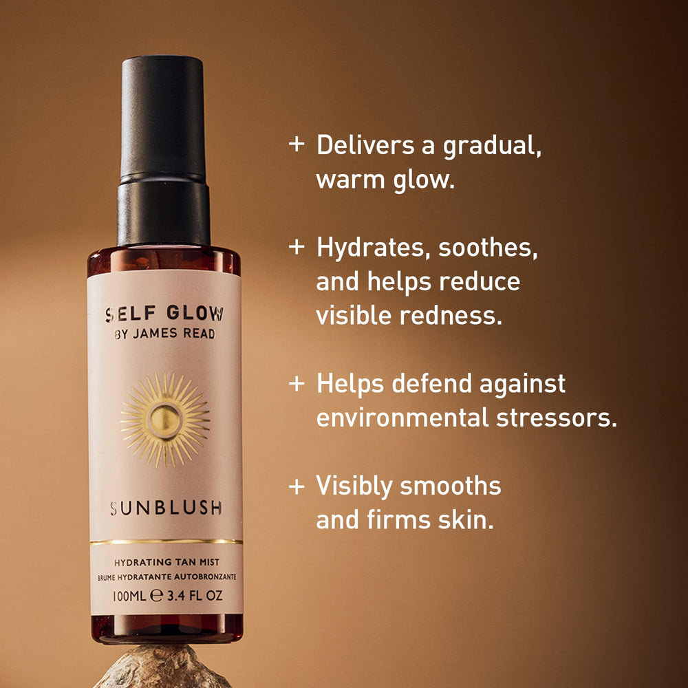 Neck-application of Sunblush Tan Mist shows seamless blend and warmth.
