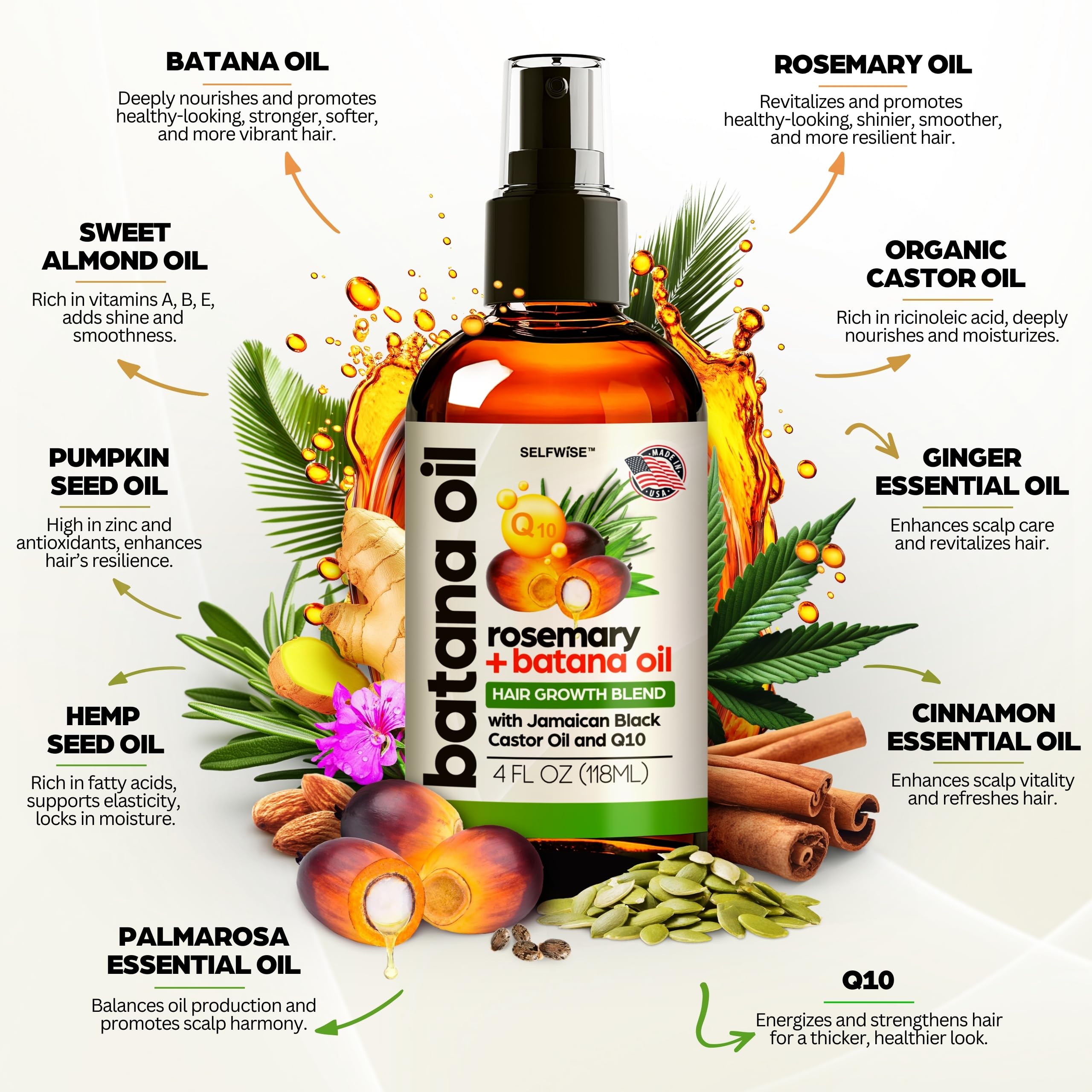 Applying SELFWISE Batana Oil to dry hair for shine.