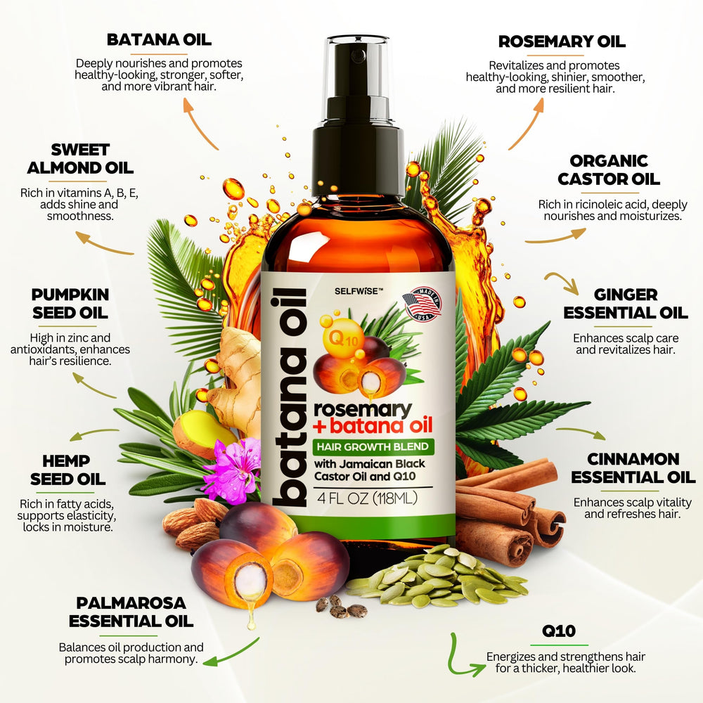 Applying SELFWISE Batana Oil to dry hair for shine.