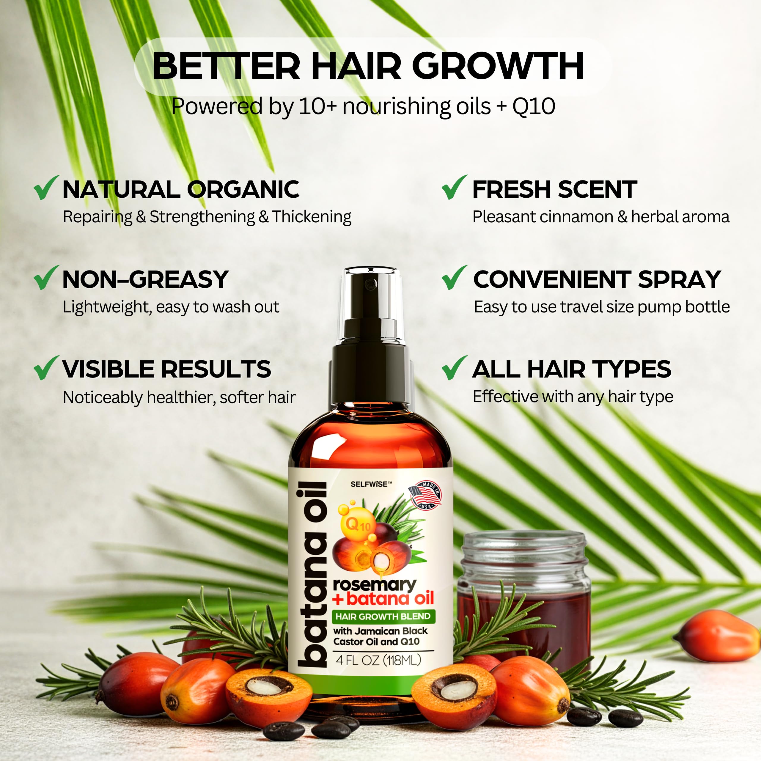 SELFWISE Batana Oil hair strands shine close-up.