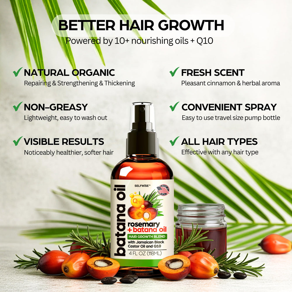 SELFWISE Batana Oil hair strands shine close-up.