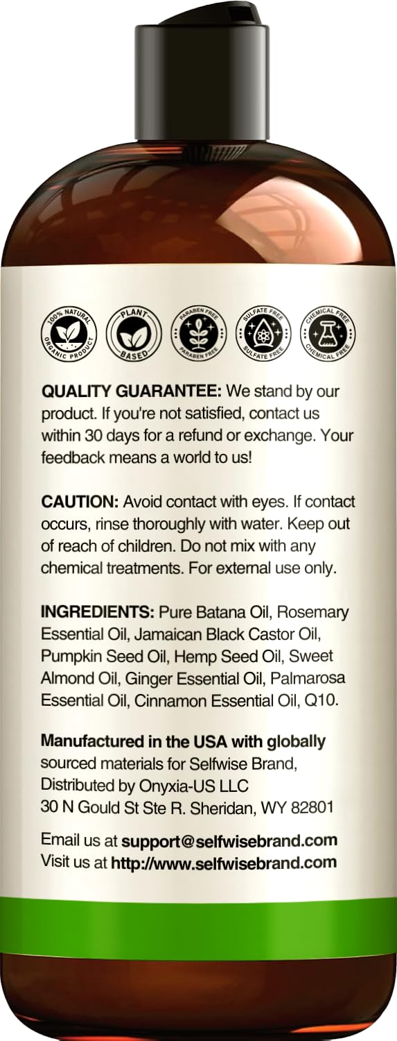 SELFWISE Batana Oil bottle showing root-strength and fuller-looking hair potential.