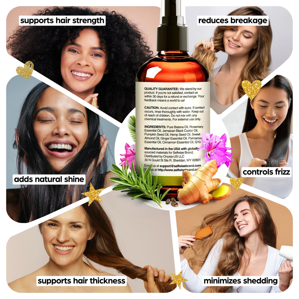 Slicked hair being treated with oil for easy daily use and frizz control.