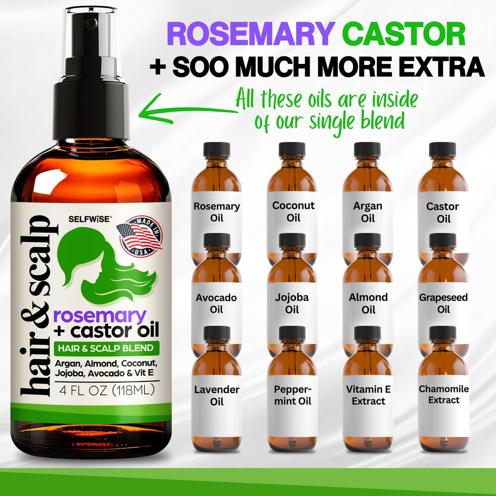 SELFWISE ingredients array highlights the 10 oil blend for hair care.