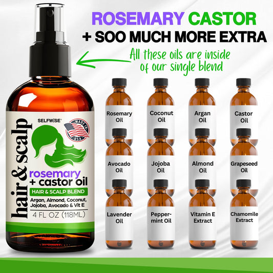 SELFWISE ingredients array highlights the 10 oil blend for hair care.