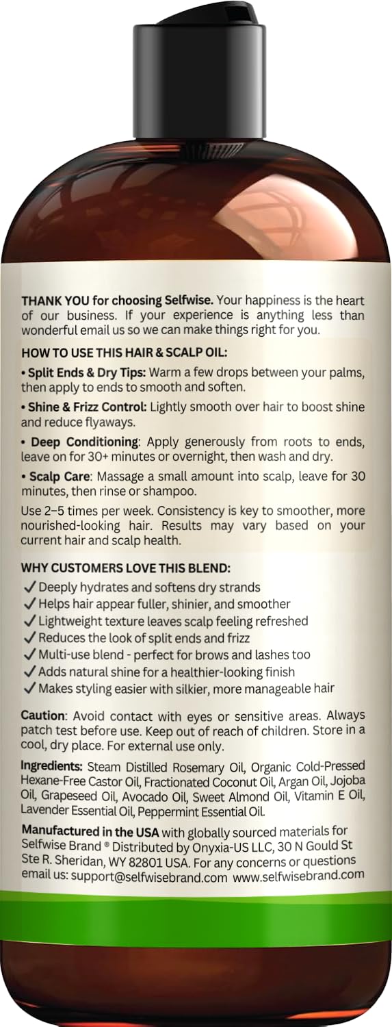 SELFWISE Rosemary Oil application on scalp nourishes follicles.